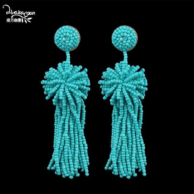 Boho Ethnic Large Tassel Fringe Earrings 2019 Handmade Big Beads Statement Earrings Party Dangle Drop Earrings Gift