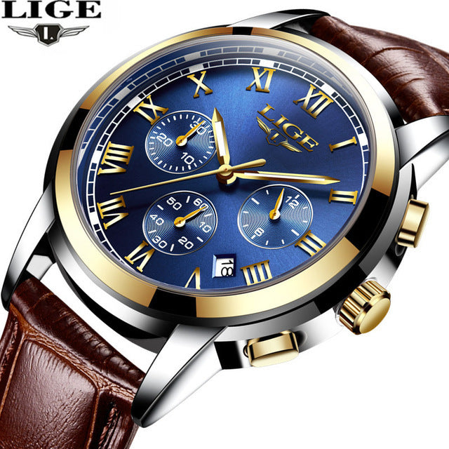 Lige Casual Fashion Trend Business Reloj con cinturón Impermeable Reloj Luminoso multifunción para Hombres 