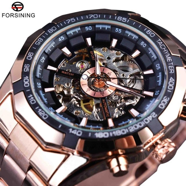 Relojes de esqueleto para hombre resistentes al agua de acero inoxidable plateado, reloj de pulsera mecánico transparente de lujo de marca superior para hombre