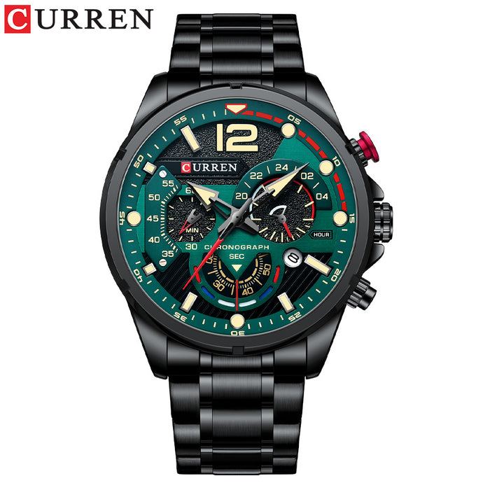 Reloj para Hombre Calendario Reloj para Hombre Reloj con Correa de Acero de Seis Pines Reloj de Cuarzo Reloj Deportivo para Hombre 