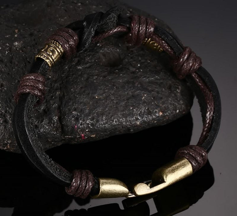 Pulsera de cuero Vnox, hebilla de aleación de bronce, gancho fácil para hombres 