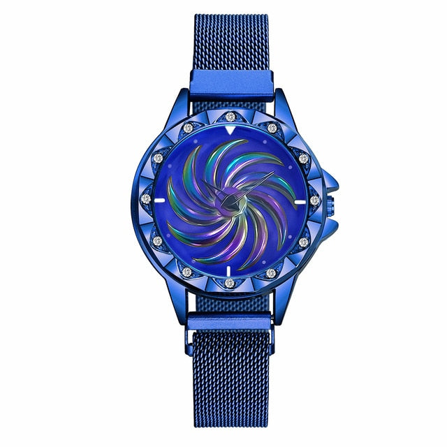 Reloj giratorio con hebilla magnética para mujer, reloj de cuarzo de acero inoxidable de lujo para mujer, reloj femenino 