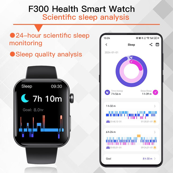 Reloj inteligente F300, monitorización de electrocardiograma ECG, alarma de caída SOS, reloj de glucosa en sangre y presión arterial, informe HRV