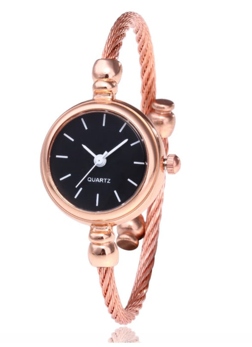 Women's Watches Bracelet Style Opening Simple Retro Art Fashion Watches Women's Fashion Quartz Watch Relogio Feminino（Rose gold belt）