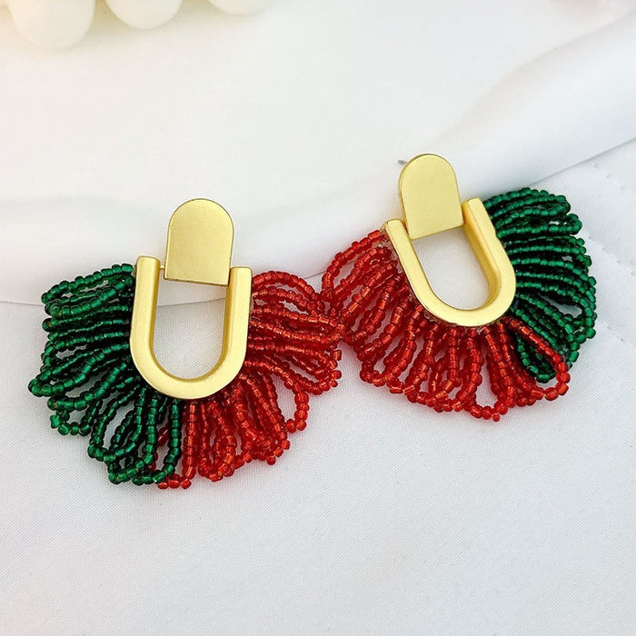 Handmade Beaded Contrast Bohemian Tassel Earrings