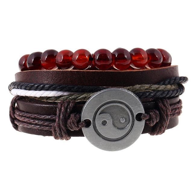 Pulsera de cuero Punk, pala de la suerte, escalera de color, póker, pulsera hecha a mano, joyería de amistad para hombre