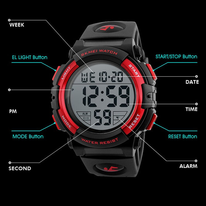 Reloj SKMEI 1258 Chrono para hombre, reloj deportivo de marca de lujo, reloj de pulsera electrónico Digital para hombre, relojes impermeables de 50M para hombre 1258