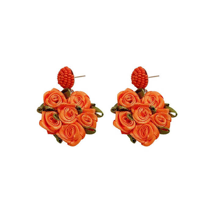 Sen series handmade fabric rose flower earrings