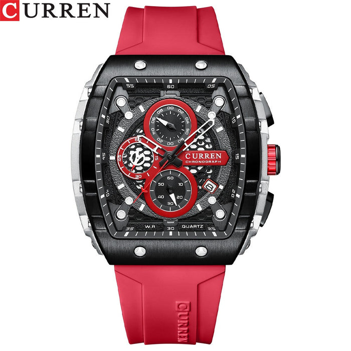 CURREN 8442 Reloj multifuncional para hombre con cinta de calendario de cuarzo de seis agujas resistente al agua para hombre