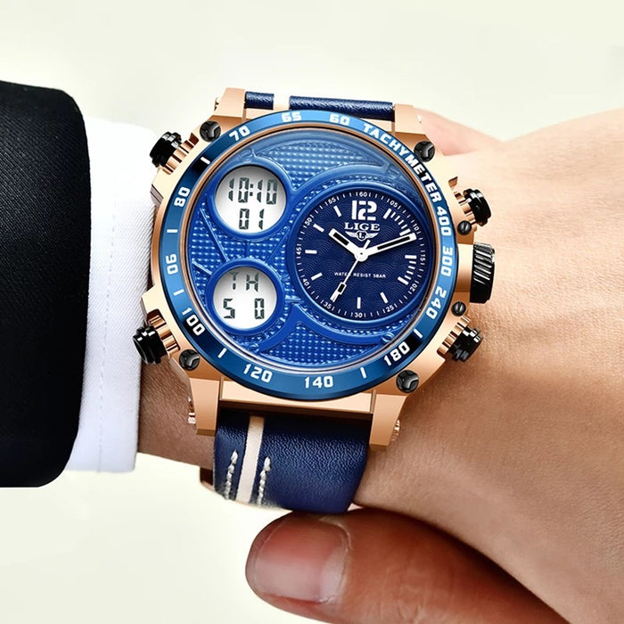 Reloj electrónico Lige Business con pantalla Dual, reloj multifunción de bajo coste, reloj deportivo resistente al agua para hombre