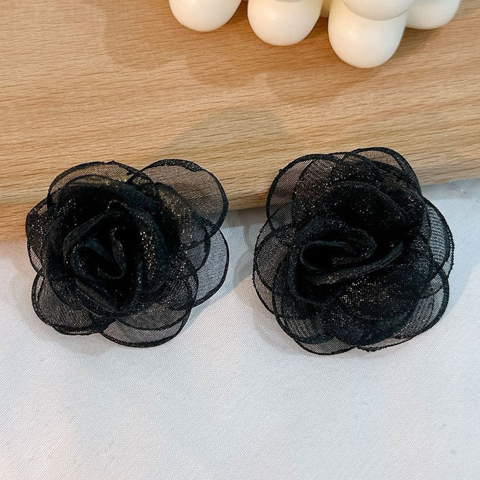 Simple handmade fabric lace rose earrings