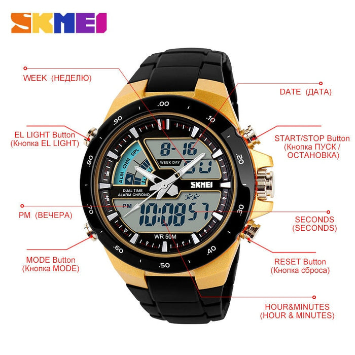 Reloj deportivo SKMEI 1016, reloj despertador informal a la moda para hombre, reloj de pulsera con pantalla Dual militar resistente al agua, reloj Masculino 