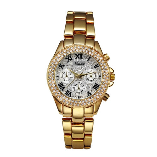 MISSFOX 1846  Women Watches Luxury Watch Women Fashion Fake Chronograph Roman Numerals 18K Gold Ladies Watches Quartz Wristwatch