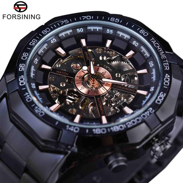 Relojes de esqueleto para hombre resistentes al agua de acero inoxidable plateado, reloj de pulsera mecánico transparente de lujo de marca superior para hombre