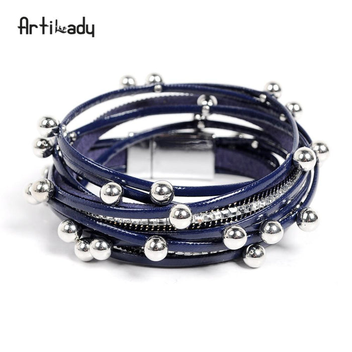 Artilady wrap leather bangle bracelet beads charms jewelry