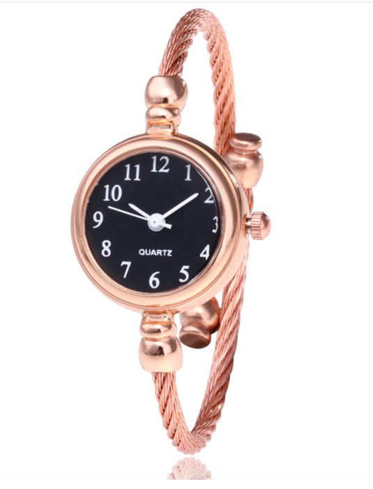 Women's Watches Bracelet Style Opening Simple Retro Art Fashion Watches Women's Fashion Quartz Watch Relogio Feminino（Rose gold belt）