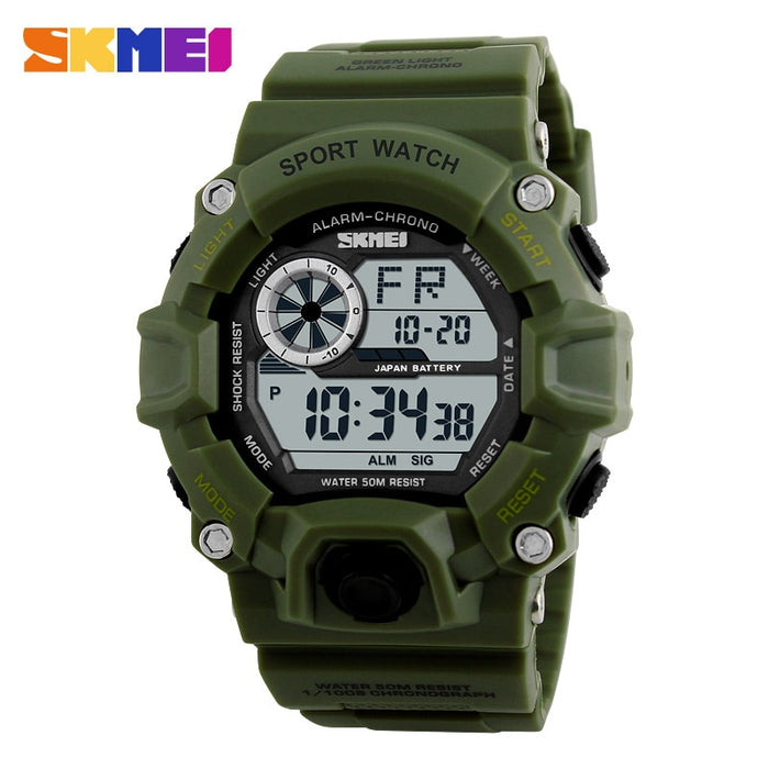 SKMEI 1019 Outdoor Sport Watch Men Alarm Clock 5Bar Waterproof Military Watches LED Display Shock Digital Watch Reloj Hombre