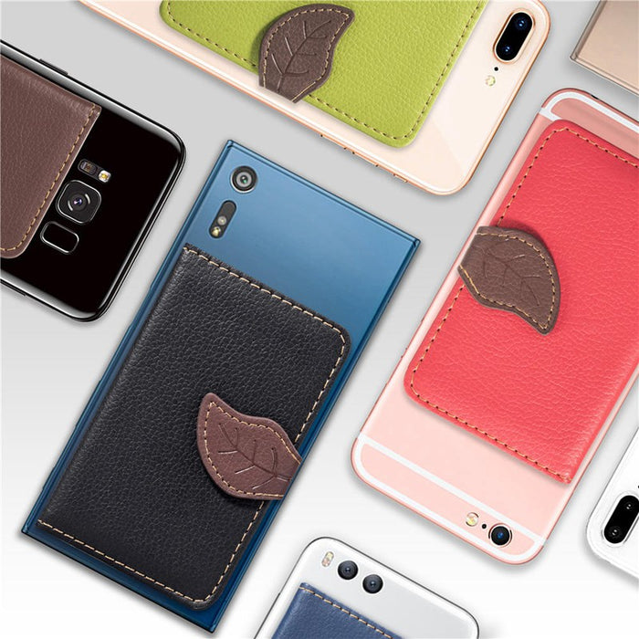 Creative PU leather Phone Wallet Case Women Men Credit Card Holder Pocket Stick 3M Adhesive Fashion Mobile Phone Card Holder