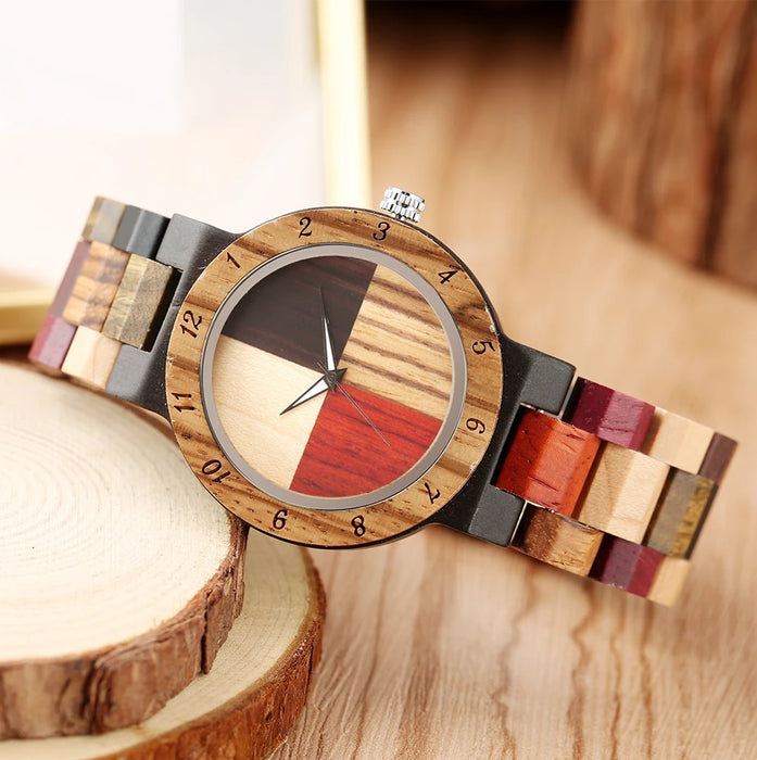 Reloj de cuarzo con esfera de patrón de madera Vintage para hombres y mujeres, reloj de pulsera de madera colorido, elegante reloj de pulsera de madera Natural para parejas 