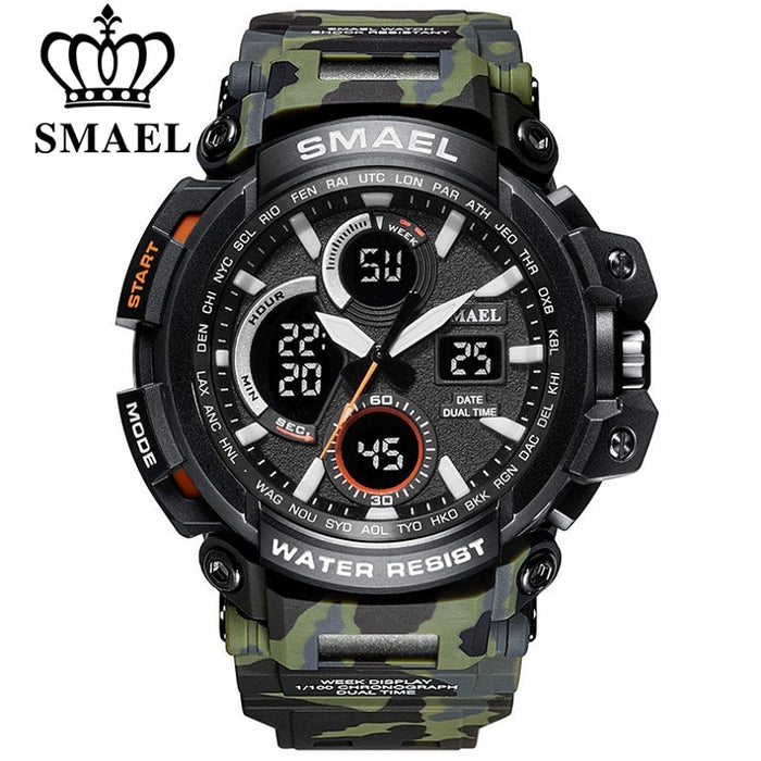 Reloj militar de camuflaje SMAEL, reloj de pulsera deportivo para hombre con pantalla de doble horario resistente al agua, relojes de cuarzo analógicos digitales para hombre 1708