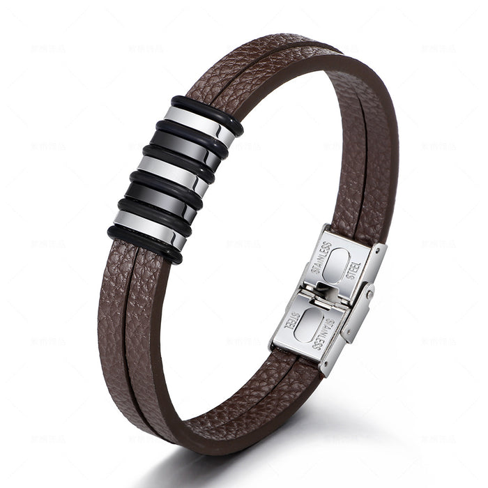 Stainless Steel Men's Leather Bracelet Original Simple Versatile E-commerce New Leather Bracelet