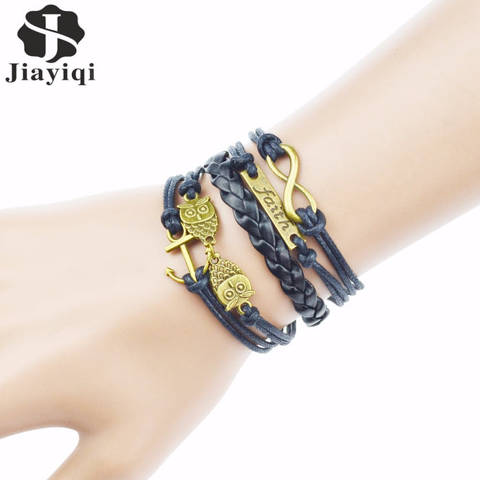 Jiayiqi New Genuine Leather Charm Bracelet Cuff Braided Wrap Bracelet & Bangles Fashion For Women Men Gifts