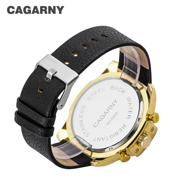 Cagarny Relojes militares Reloj de cuarzo para hombre Correa de cuero Relojes de pulsera deportivos