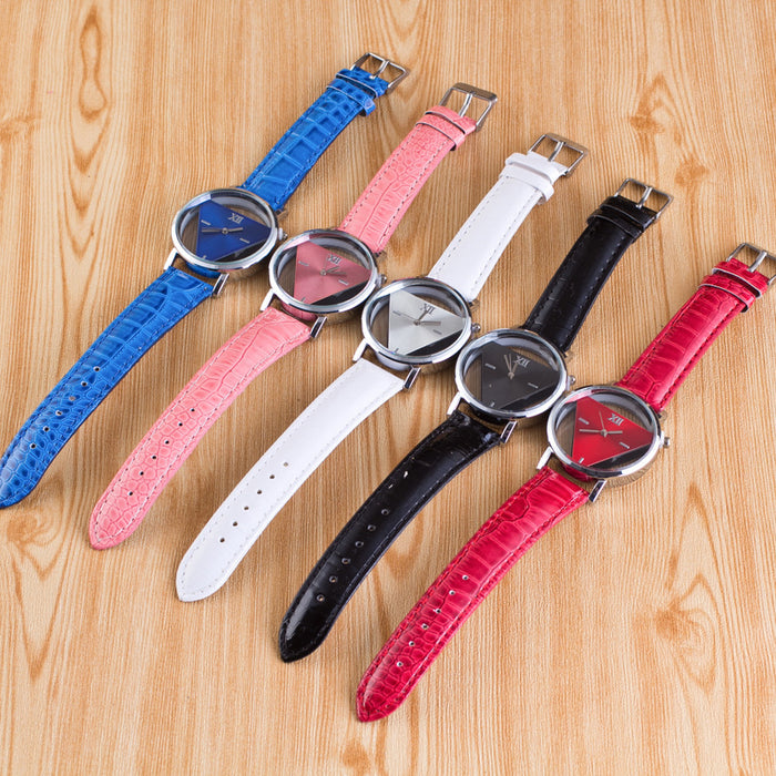 Jingshi Simple Harajuku reloj personalidad moda doble cara hueco a través de la parte inferior tendencia coreana estudiante triángulo reloj 