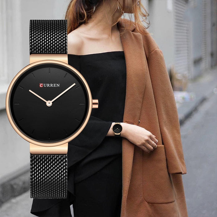 CURREN 9016 relojes azules de moda para mujer, reloj de cuarzo de malla de acero inoxidable, relojes de pulsera simples de lujo para mujer, reloj analógico para mujer 