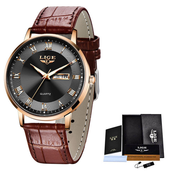 LIGE Ultra Thin Ladies Quartz Watch Classic Women's Watch Dual Calendar Waterproof Watch Milan Mesh Strap Watch