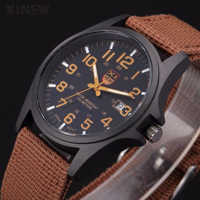 XINEW marca al aire libre para hombre fecha acero inoxidable militar deportes analógico cuarzo ejército reloj de pulsera