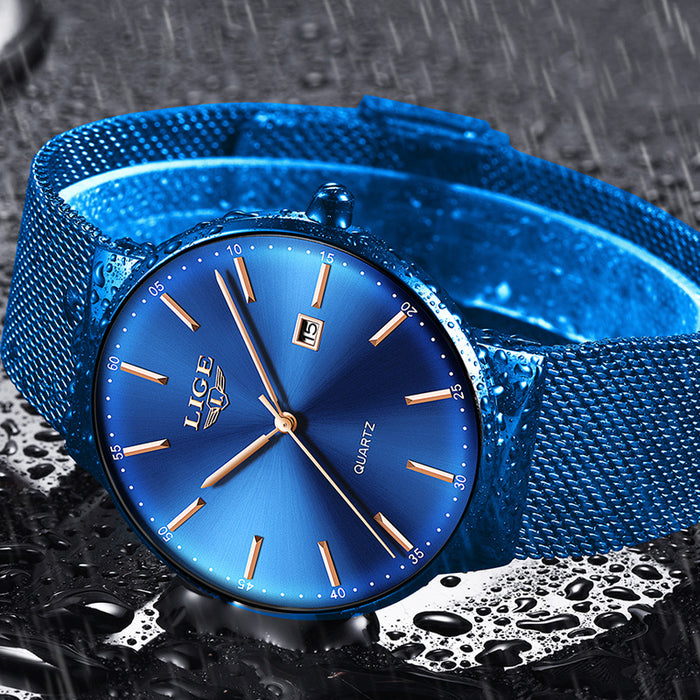 LIGE New Cool Ultra-Thin Waterproof Mesh Strap Watch