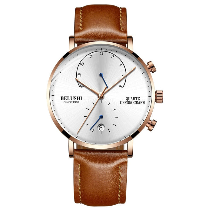 Quartz Watch Men Watches Modern Chronograph Men Watch Leather Strap Watches Man Imitation Luxury Belushi 537 Men'S Sports Watch