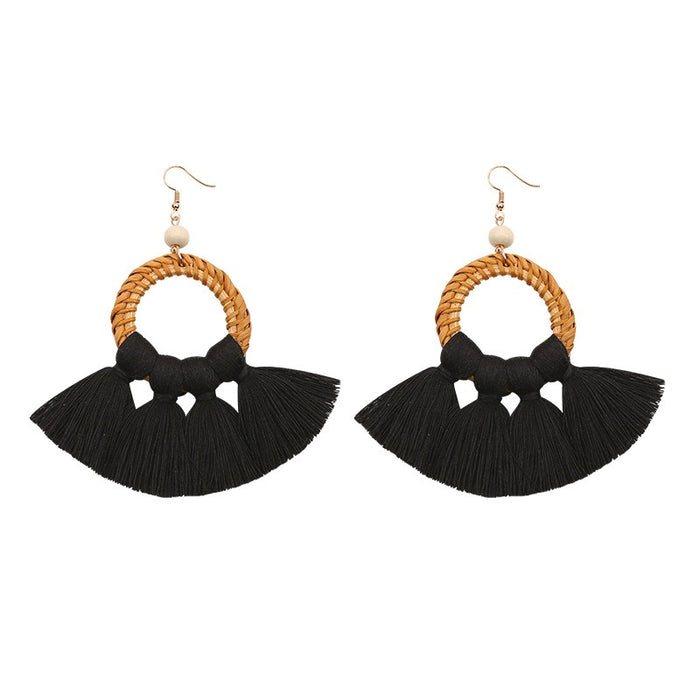 Pastoral style ethnic style tassel earrings exaggerated earrings fashion long earrings handmade rattan ladies accessories