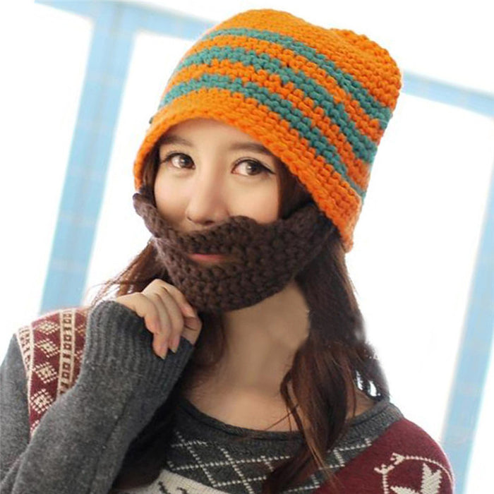 Creative Winter Warm Handmade Knitted Crochet Beard Hat Bicycle Mask Ski Cap Funny Hats Xmas Gift Festival Unisex Beanies