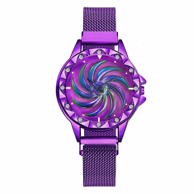 Reloj giratorio con hebilla magnética para mujer, reloj de cuarzo de acero inoxidable de lujo para mujer, reloj femenino 