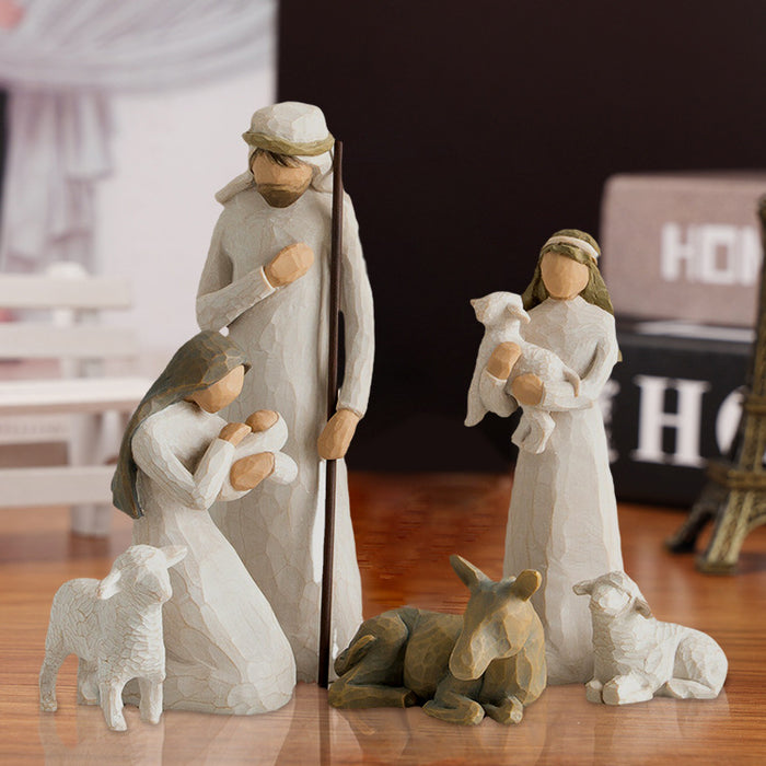 Manger Group Ornament Religious Nativity Six-Piece Ornament Resin Crafts