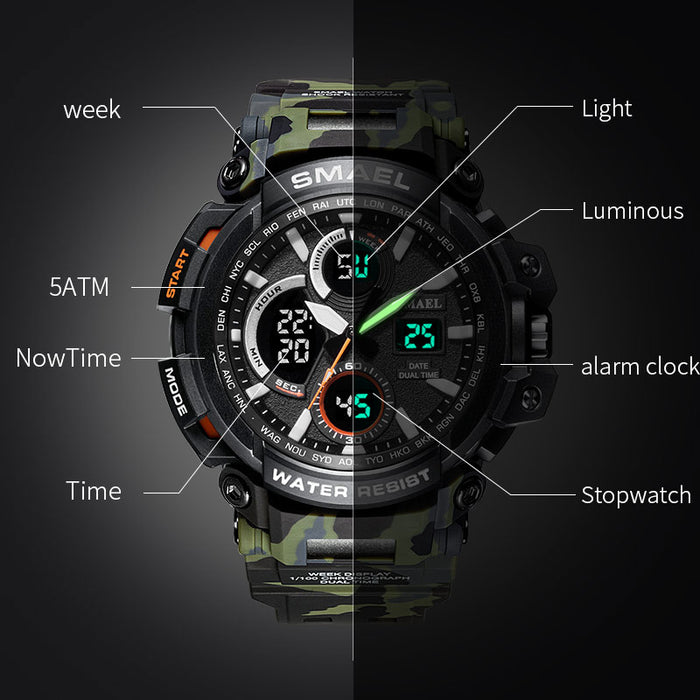 Reloj militar de camuflaje SMAEL, reloj de pulsera deportivo para hombre con pantalla de doble horario resistente al agua, relojes de cuarzo analógicos digitales para hombre 1708