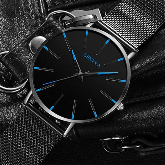 Relojes minimalistas ultrafinos a la moda para hombre, relojes sencillos de negocios con correa de malla de acero inoxidable, reloj de cuarzo, reloj Masculino