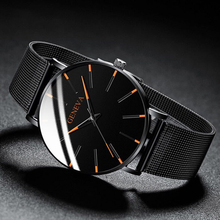 Relojes minimalistas ultrafinos a la moda para hombre, relojes sencillos de negocios con correa de malla de acero inoxidable, reloj de cuarzo, reloj Masculino