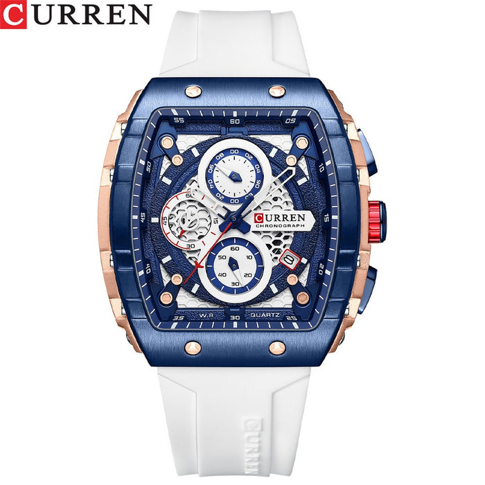 CURREN 8442 Reloj multifuncional para hombre con cinta de calendario de cuarzo de seis agujas resistente al agua para hombre