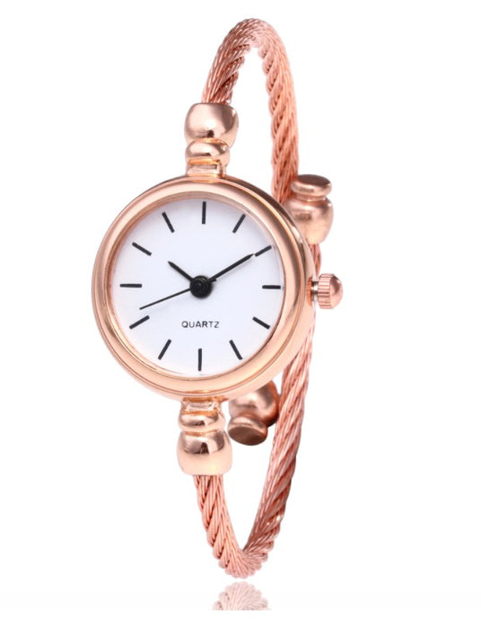 Women's Watches Bracelet Style Opening Simple Retro Art Fashion Watches Women's Fashion Quartz Watch Relogio Feminino（Rose gold belt）