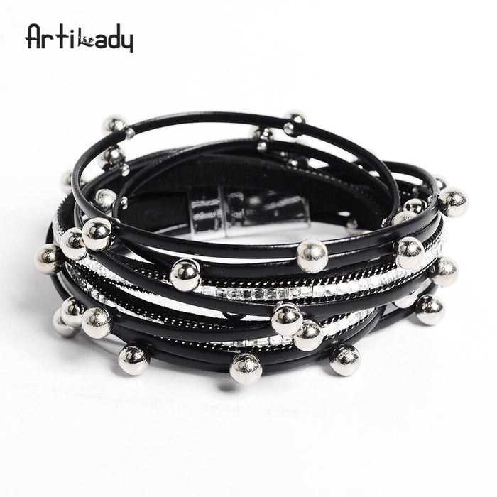 Artilady pulsera de cuero envolvente, dijes de cuentas, joyería 