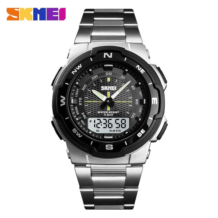 Reloj SKMEI 1370 para hombre, relojes deportivos de cuarzo a la moda, relojes con correa de acero inoxidable para hombre, relojes de pulsera impermeables de negocios de lujo de primeras marcas