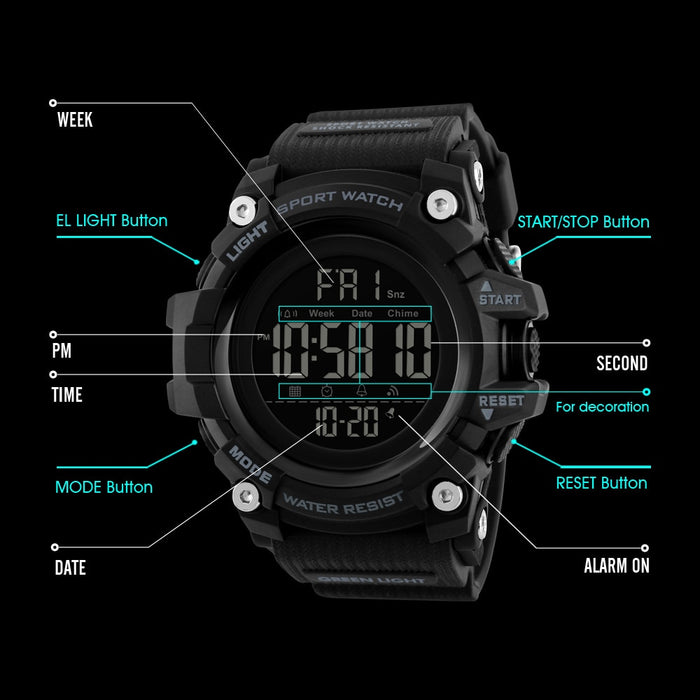 SKMEI 1384 Countdown Stopwatch Sport Watch Mens Watches Top Brand Luxury Men Wrist Watch Waterproof LED Electronic Digital Male Watch