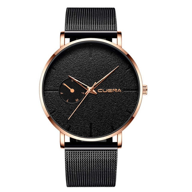 CUENA, reloj con correa de acero inoxidable de malla deportiva a la moda para hombre, reloj de cuarzo de lujo de marca superior, reloj informal para hombre