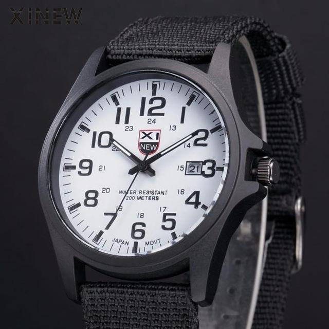 XINEW marca al aire libre para hombre fecha acero inoxidable militar deportes analógico cuarzo ejército reloj de pulsera