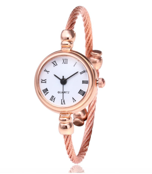 Women's Watches Bracelet Style Opening Simple Retro Art Fashion Watches Women's Fashion Quartz Watch Relogio Feminino（Rose gold belt）