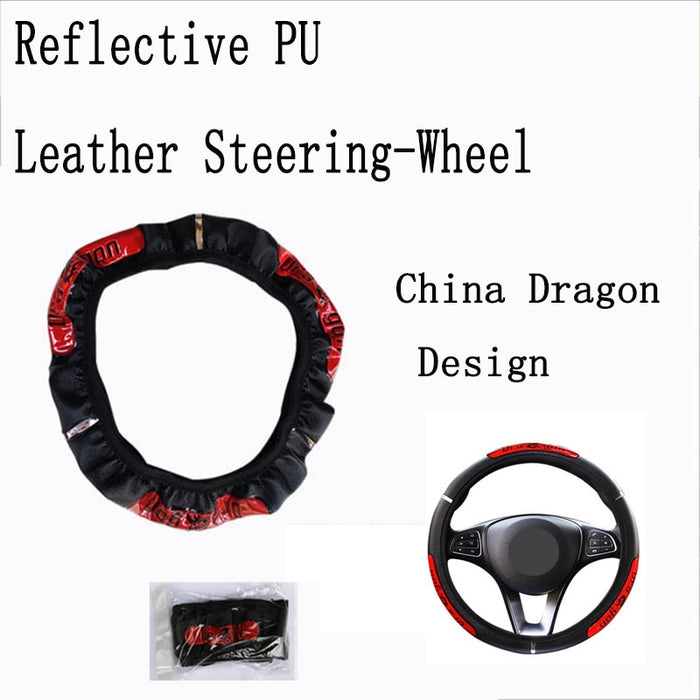 Protectores para volante de coche, 100% nuevo, reflectante, de piel sintética, elástico, diseño de dragón de China, Protector para volante de coche