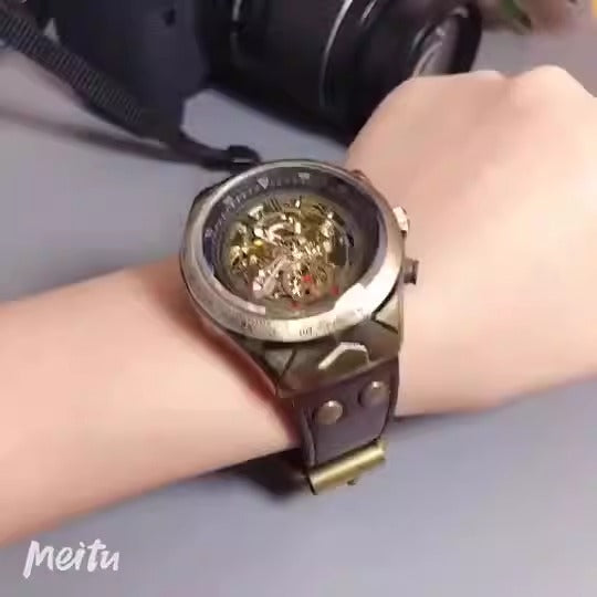 SHENHUA Reloj mecánico completamente automático antiguo ahuecado a la moda para hombre